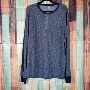 FALLS CREEK Blue and White Stripe Long Sleeve Casual Henley Tee Men's XL